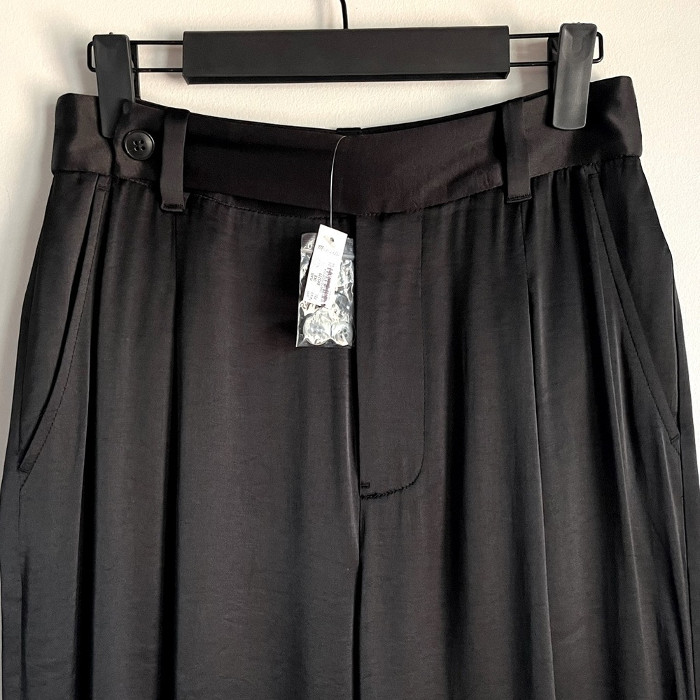 NEW Madewell The Harlow Wide Leg Pant in Satin Size 00 True Black $108 Sold Out - Picture 4 of 14